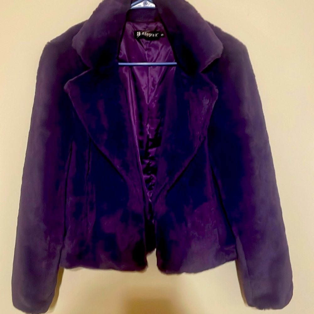 S faux fur purple fuzzy blazer